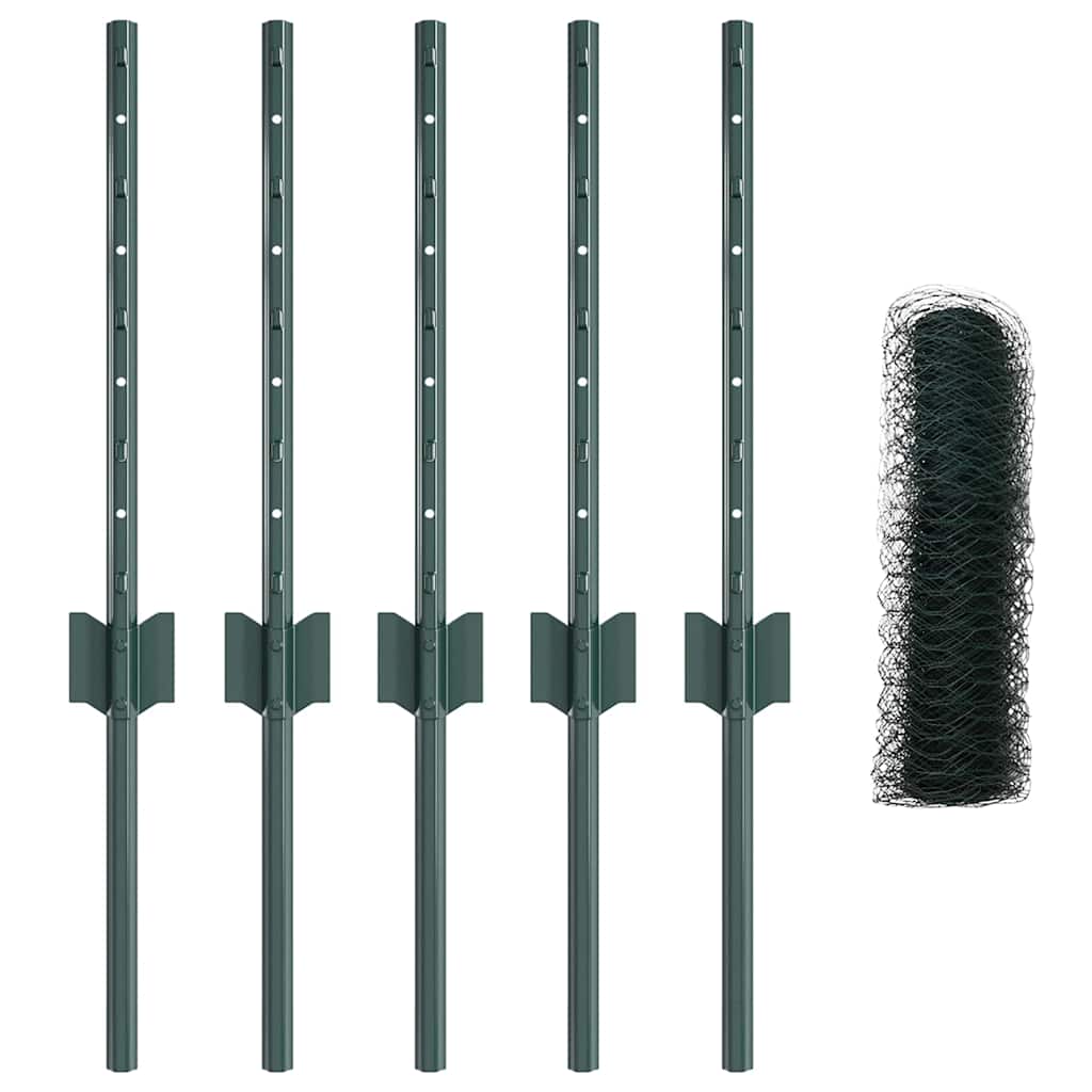 Fence with Posts Green 0.4 x 10 m Steel