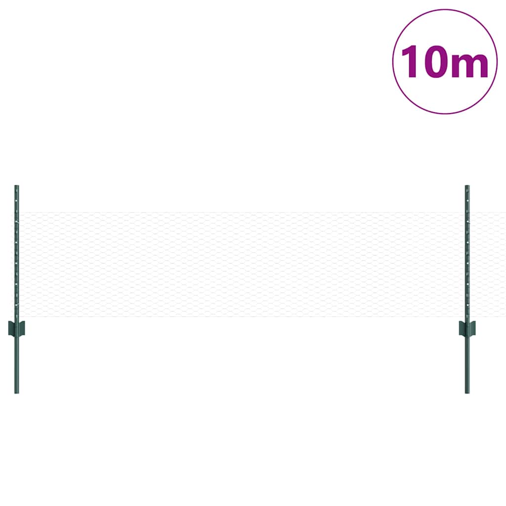 Fence with Posts Green 0.5 x 10 m Steel