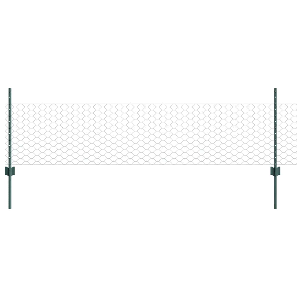 Fence with Posts Green 0.5 x 10 m Steel