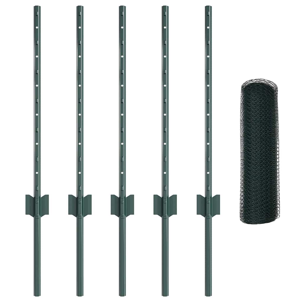 Fence with Posts Green 0.6 x 10 m Steel