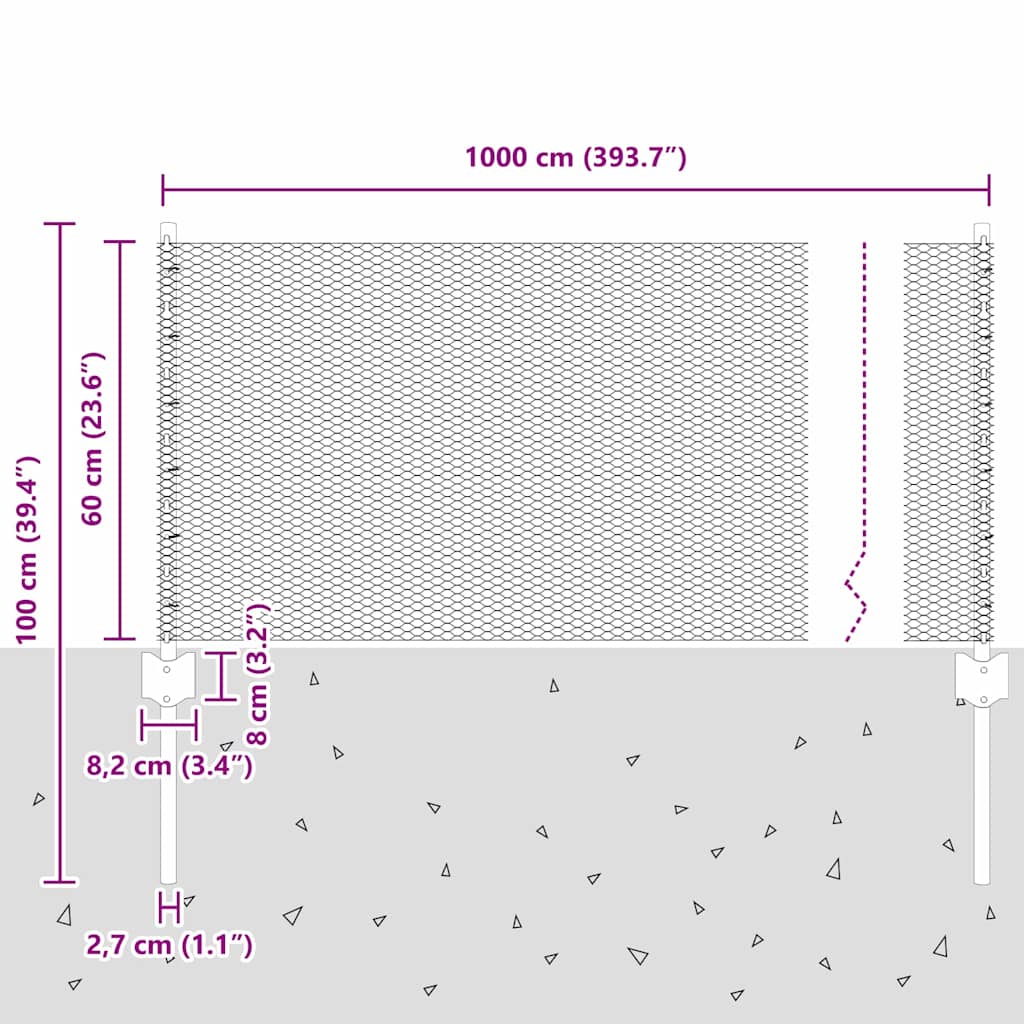 Fence with Posts Green 0.6 x 10 m Steel