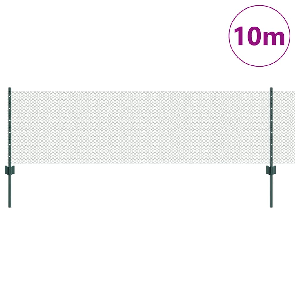 Fence with Posts Green 0.6 x 10 m Steel