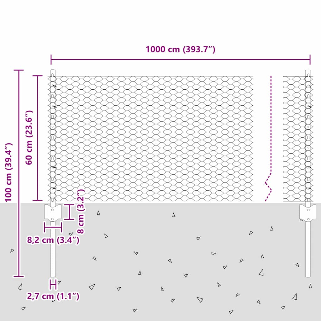 Fence with Posts Green 0.6 x 10 m Steel