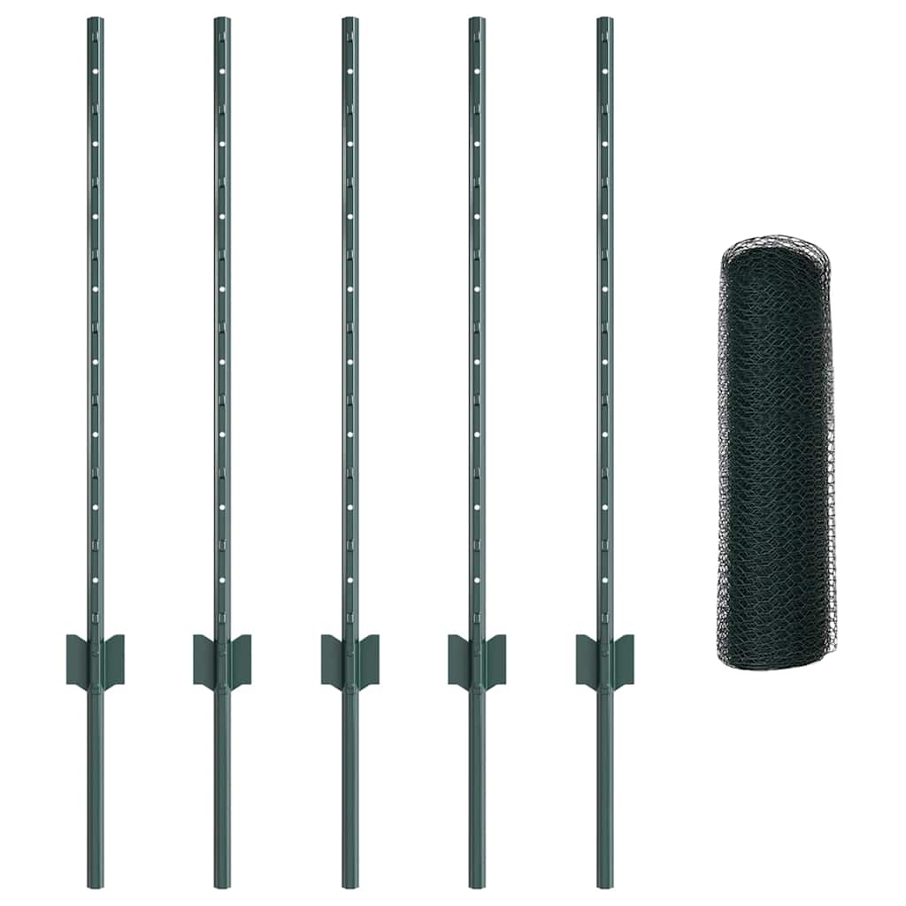 Fence with Posts Green 0.8 x 10 m Steel