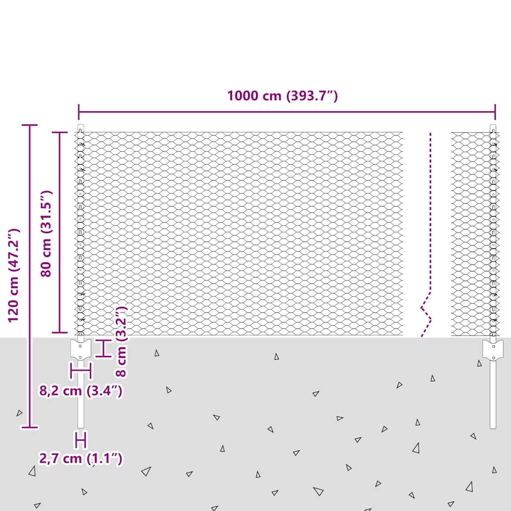Fence with Posts Green 0.8 x 10 m Steel