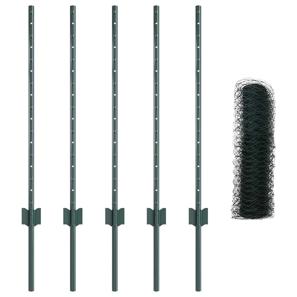 Fence with Posts Green 0.8 x 10 m Steel