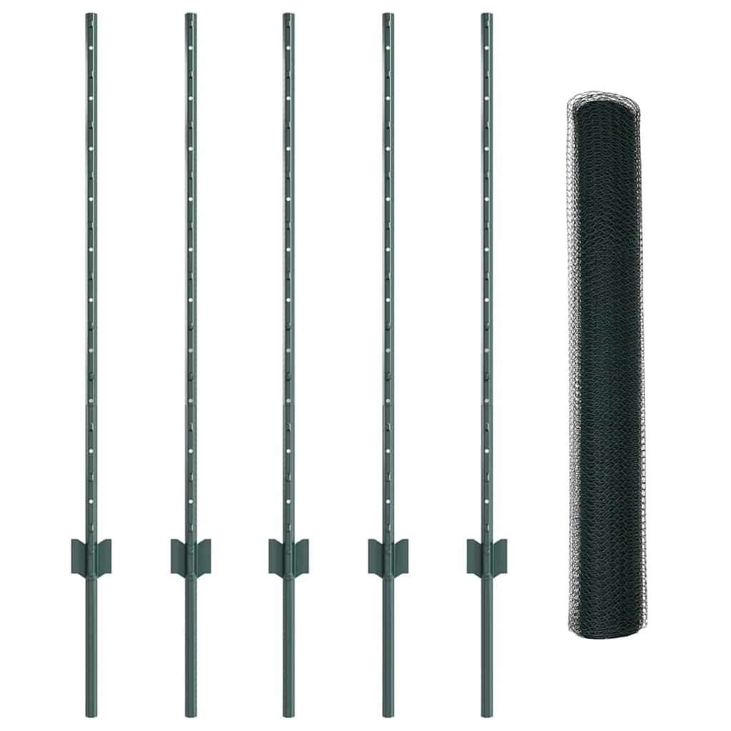 Fence with Posts Green 1 x 10 m Steel