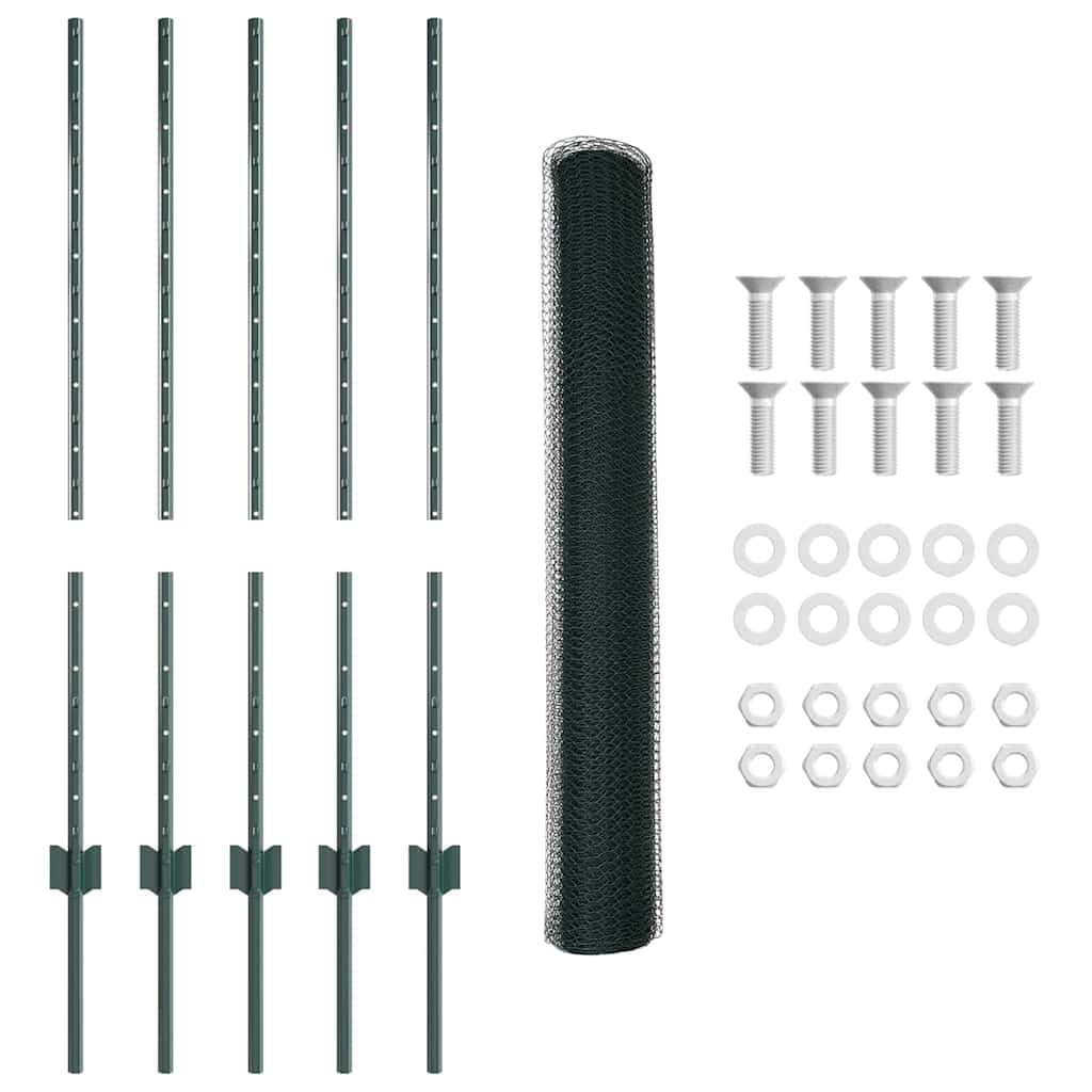 Fence with Posts Green 1 x 10 m Steel