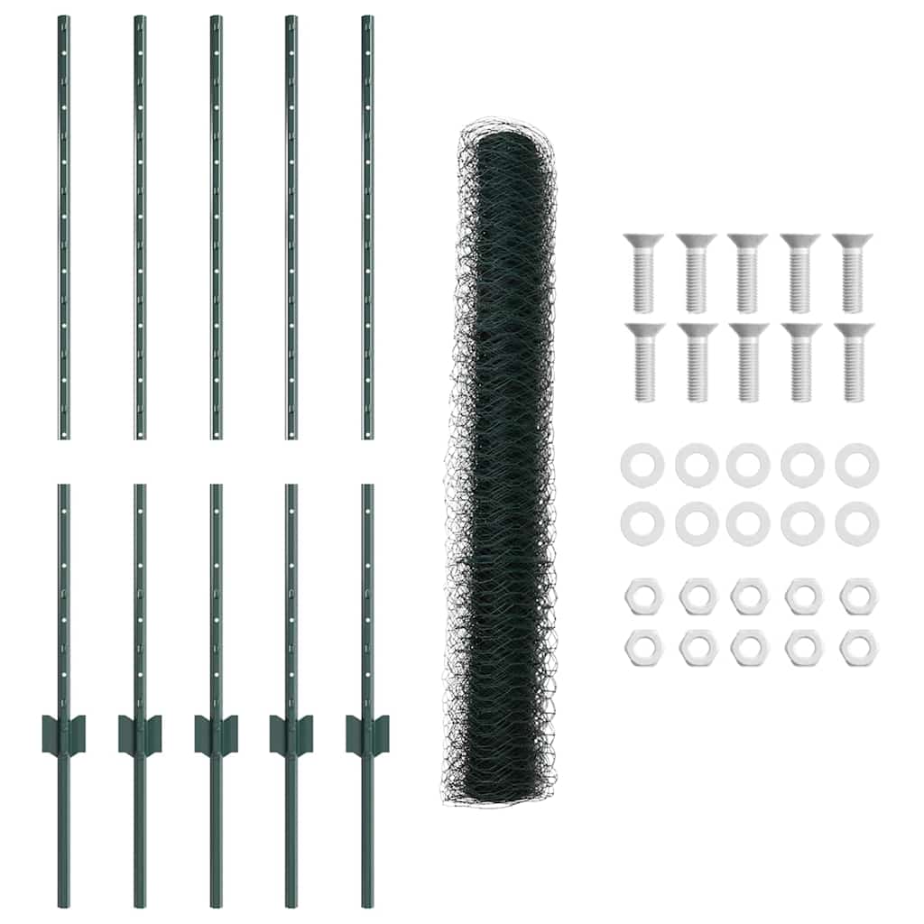 Fence with Posts Green 1 x 10 m Steel