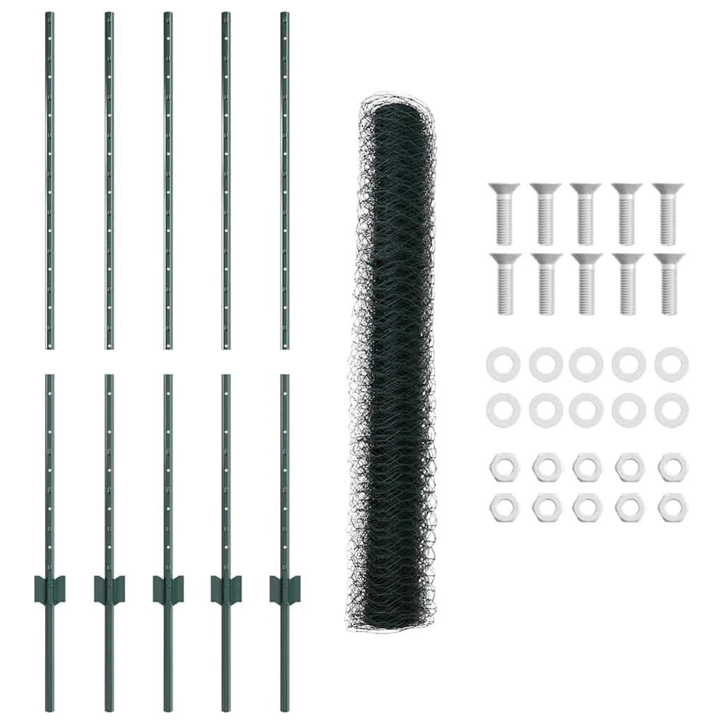 Fence with Posts Green 1.2 x 10 m Steel