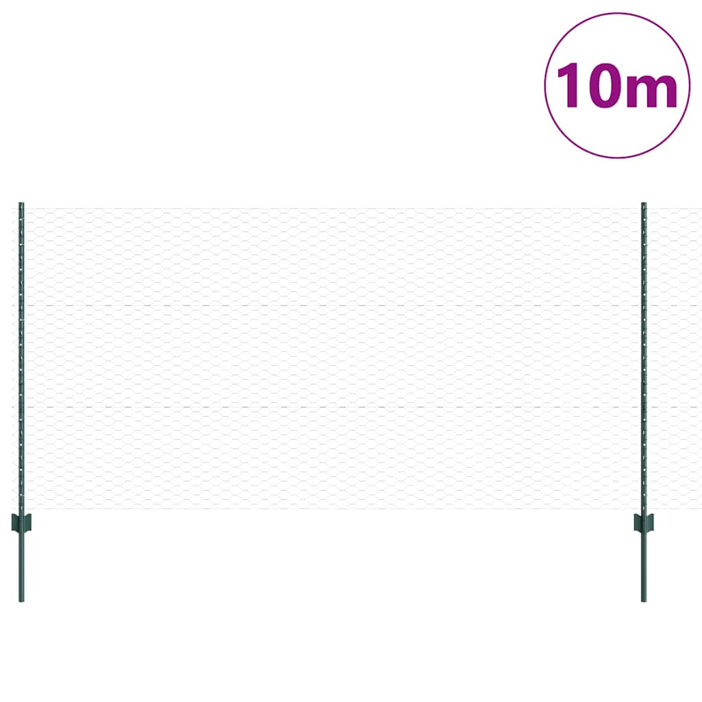 Fence with Posts Green 1.2 x 10 m Steel
