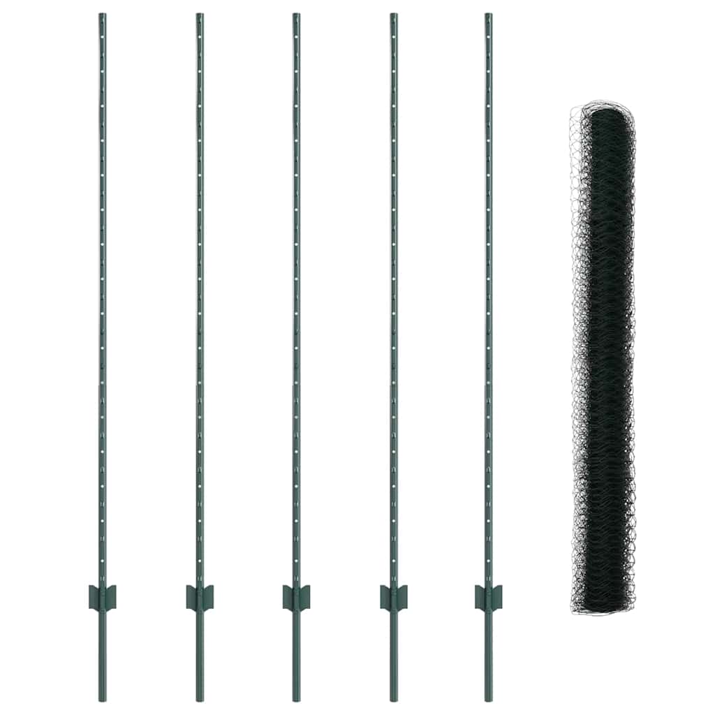 Fence with Posts Green 1.5 x 10 m Steel