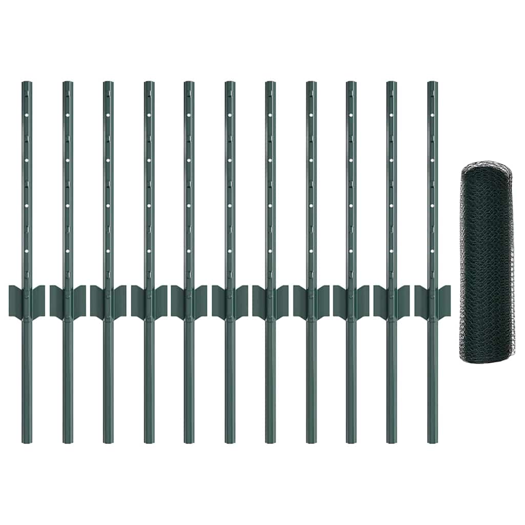 Fence with Posts Green 0.4 x 25 m Steel