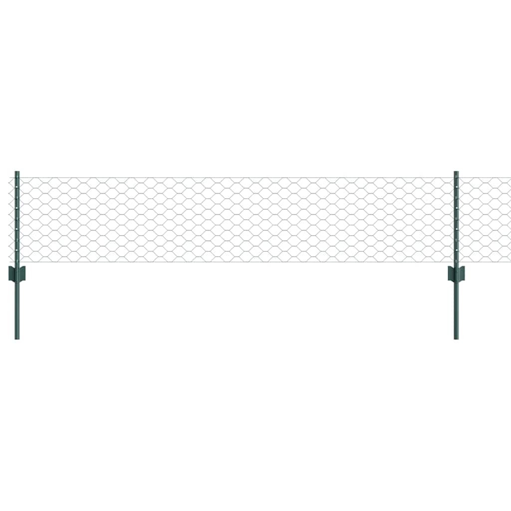 Fence with Posts Green 0.4 x 25 m Steel