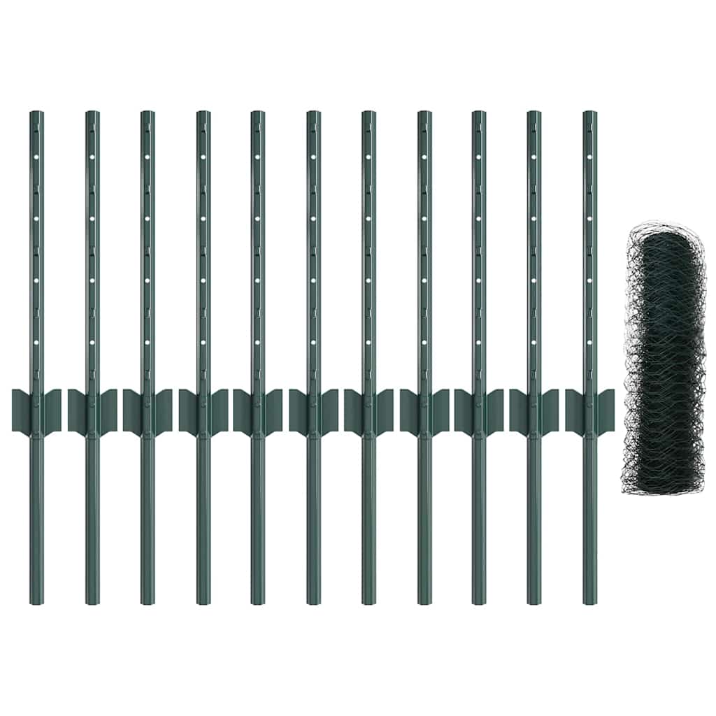 Fence with Posts Green 0.4 x 25 m Steel