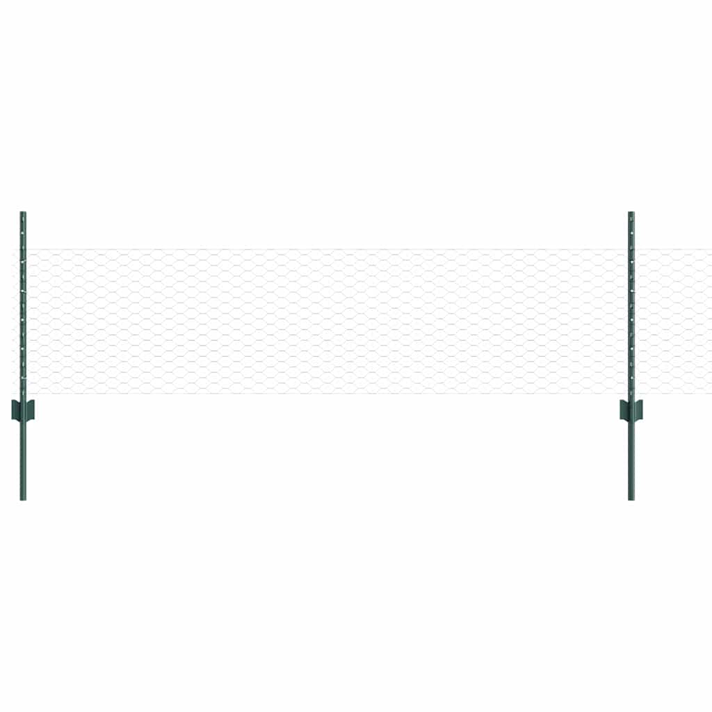 Fence with Posts Green 0.5 x 25 m Steel