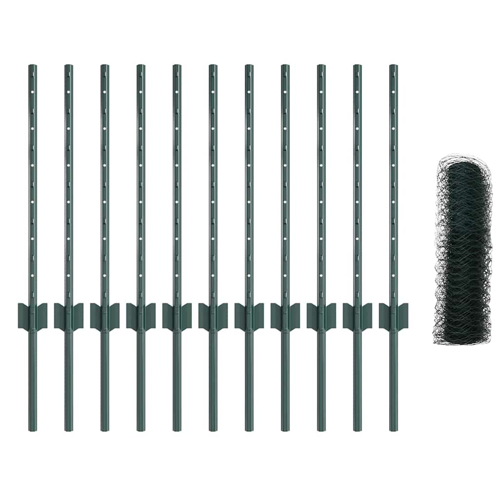 Fence with Posts Green 0.5 x 25 m Steel