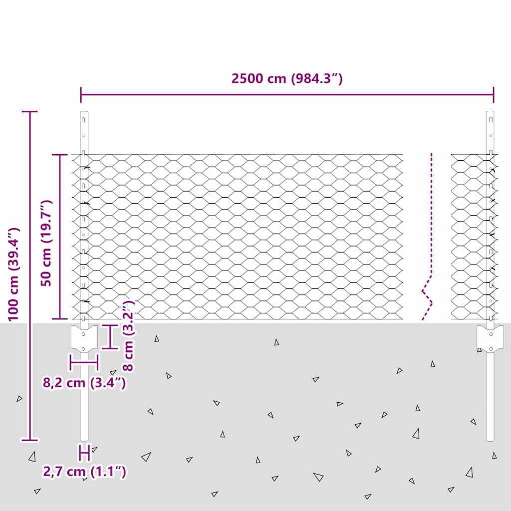 Fence with Posts Green 0.5 x 25 m Steel