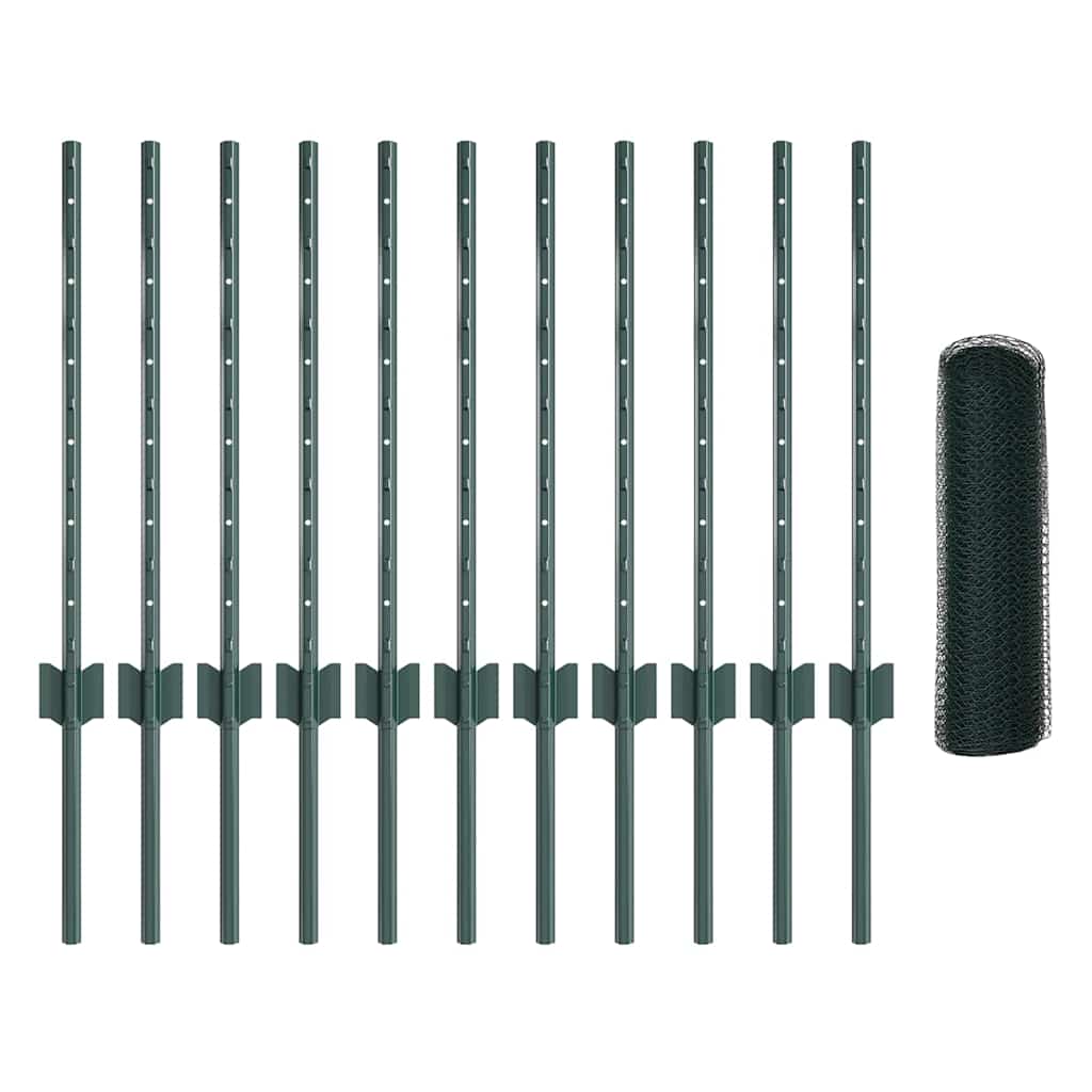 Fence with Posts Green 0.6 x 25 m Steel