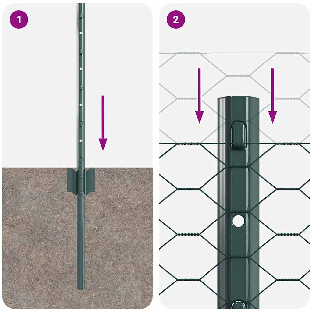 Fence with Posts Green 0.6 x 25 m Steel