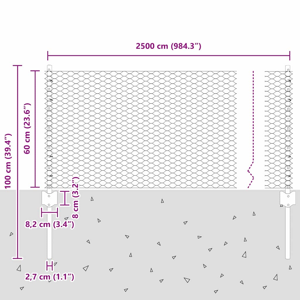 Fence with Posts Green 0.6 x 25 m Steel