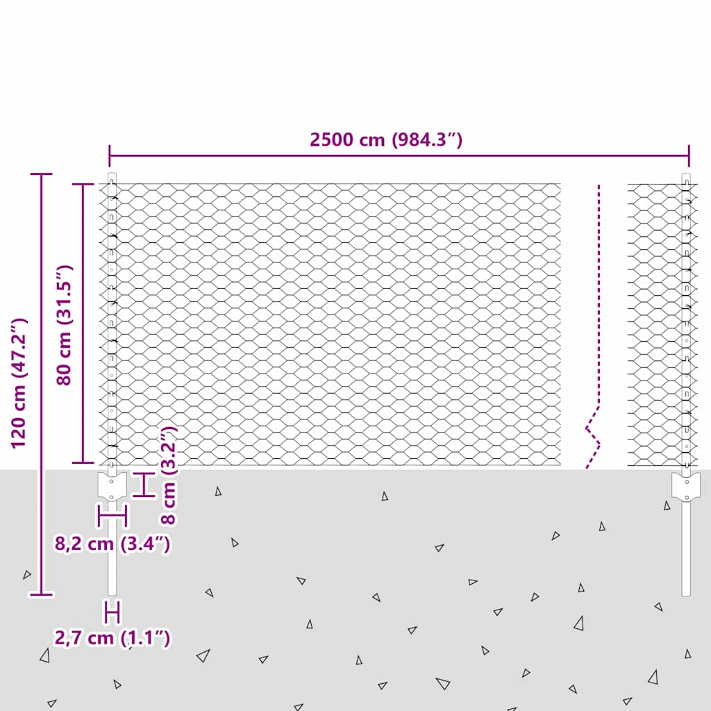 Fence with Posts Green 0.8 x 25 m Steel