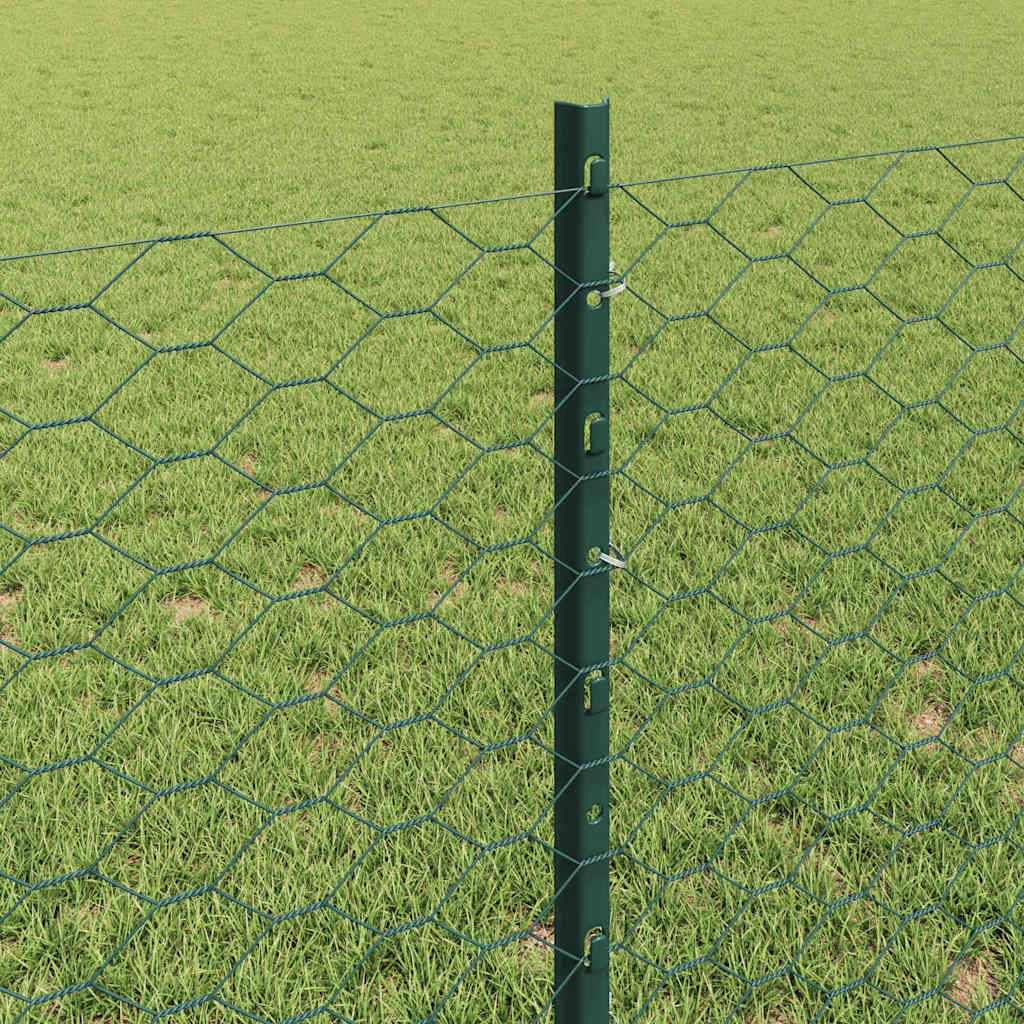 Fence with Posts Green 0.8 x 25 m Steel
