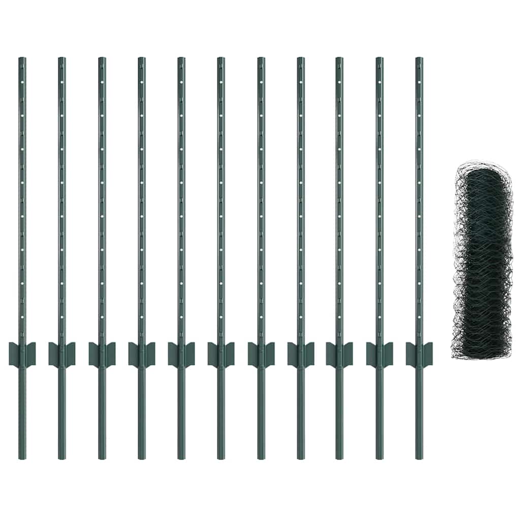 Fence with Posts Green 0.8 x 25 m Steel