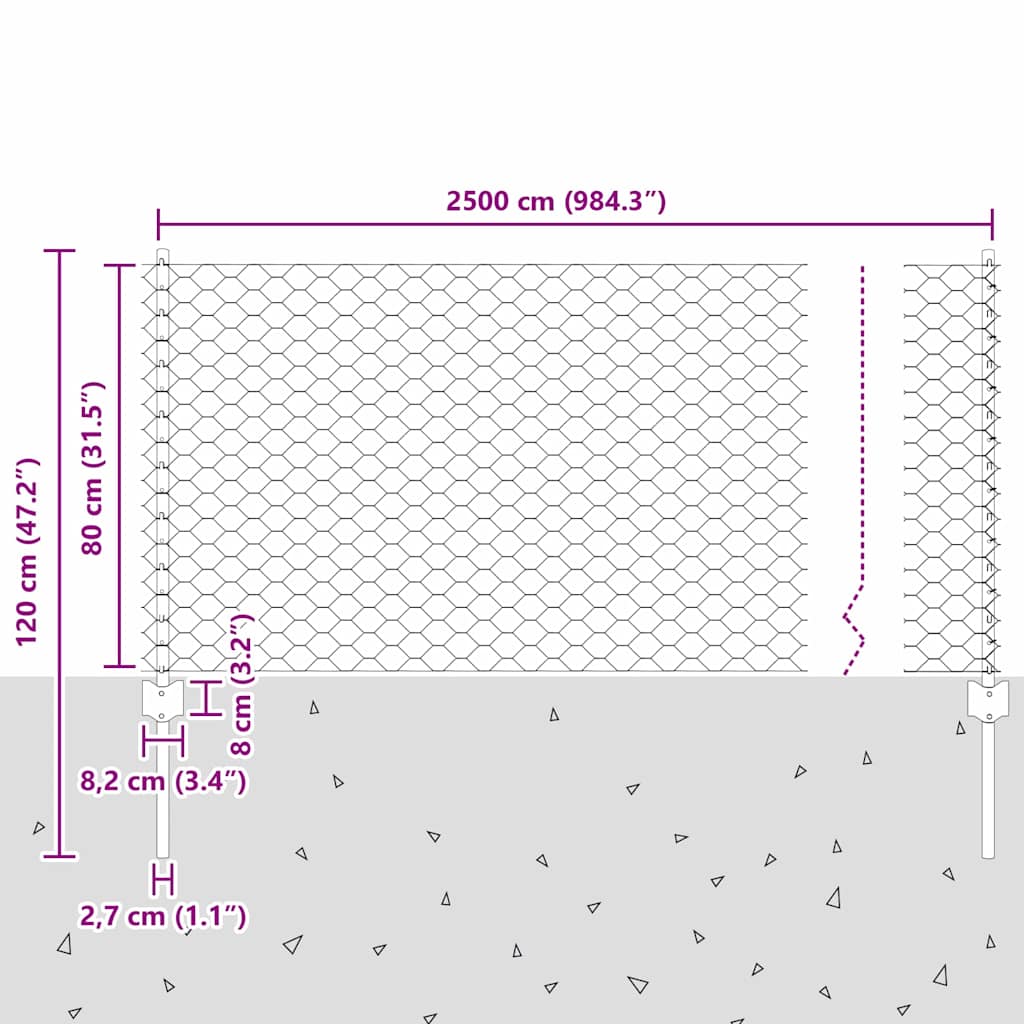 Fence with Posts Green 0.8 x 25 m Steel