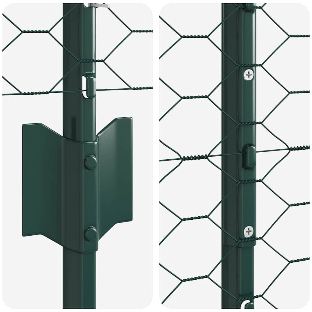Fence with Posts Green 1 x 25 m Steel