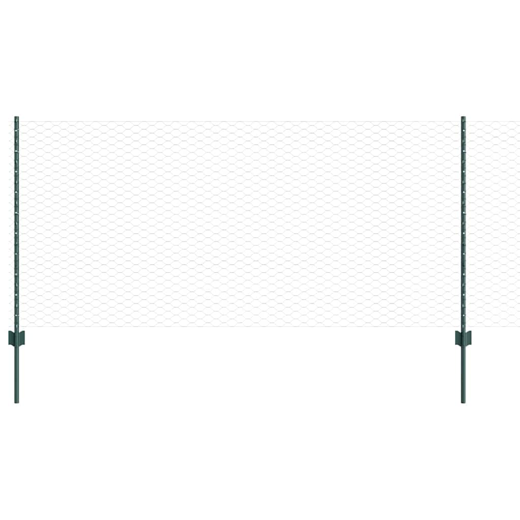 Fence with Posts Green 1 x 25 m Steel