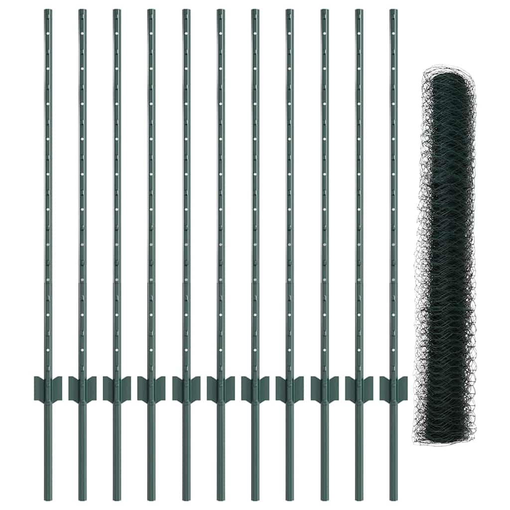 Fence with Posts Green 1 x 25 m Steel