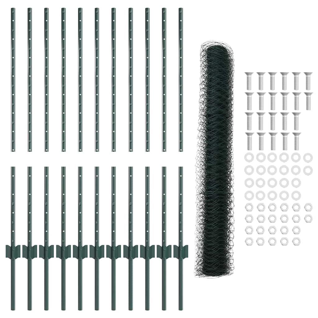 Fence with Posts Green 1 x 25 m Steel