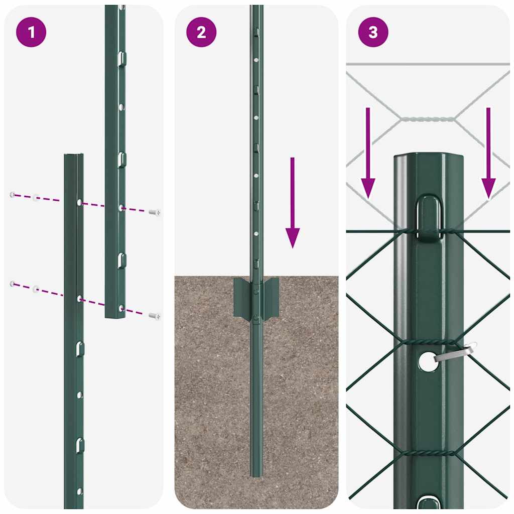 Fence with Posts Green 1 x 25 m Steel