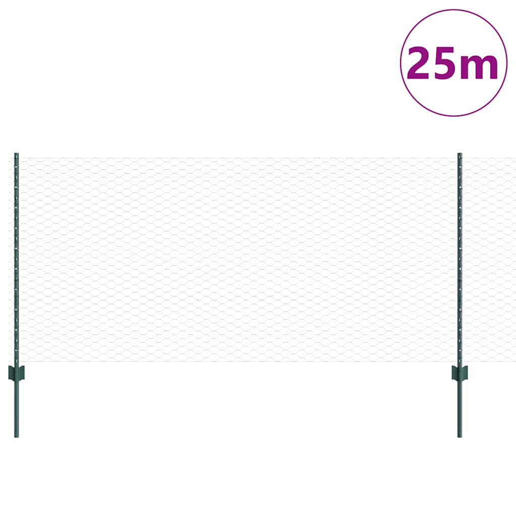 Fence with Posts Green 1 x 25 m Steel