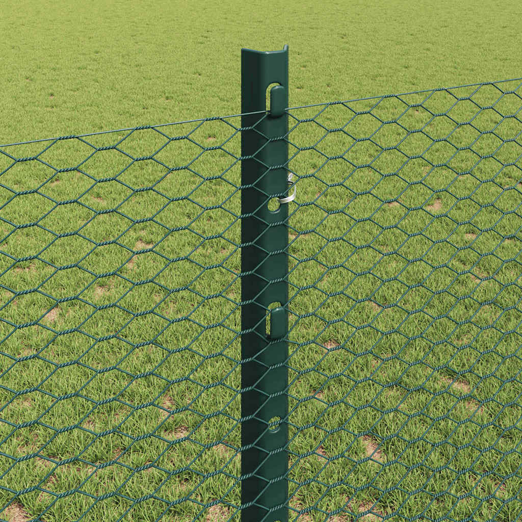Fence with Posts Green 1.2 x 25 m Steel