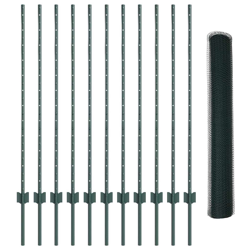 Fence with Posts Green 1.2 x 25 m Steel