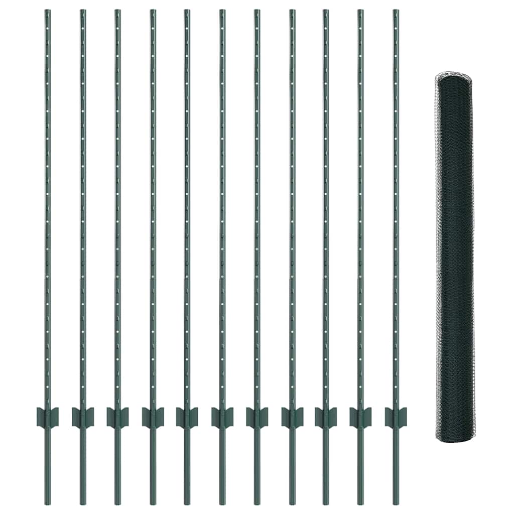 Fence with Posts Green 1.4 x 25 m Steel