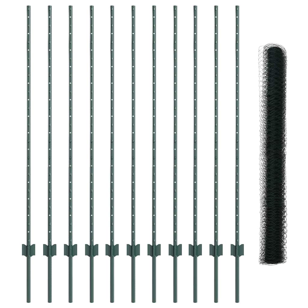 Fence with Posts Green 1.4 x 25 m Steel