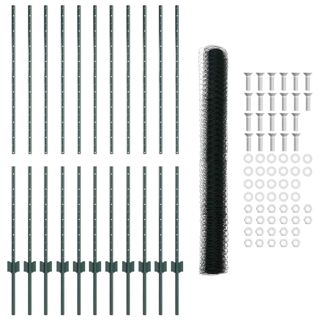 Fence with Posts Green 1.4 x 25 m Steel