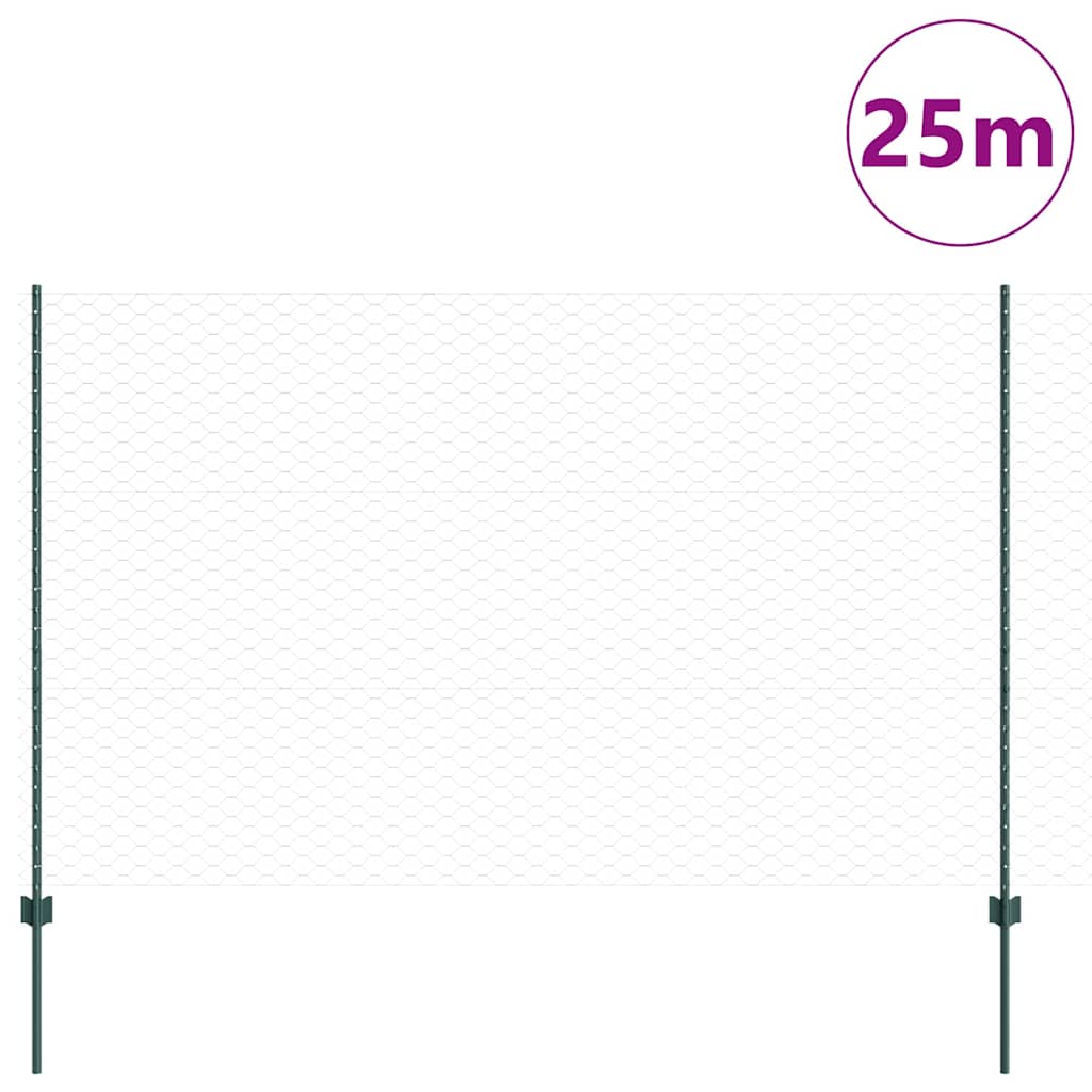 Fence with Posts Green 1.5 x 25 m Steel