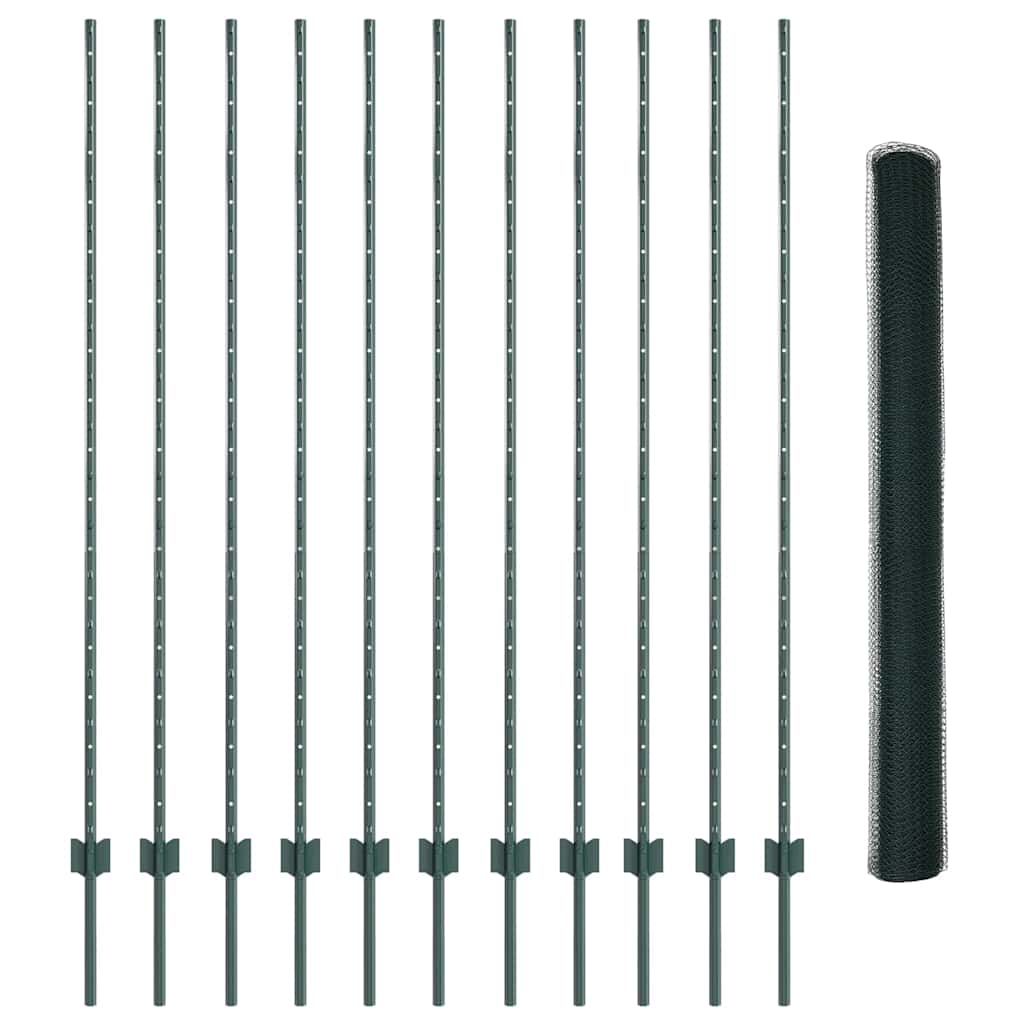 Fence with Posts Green 1.6 x 25 m Steel