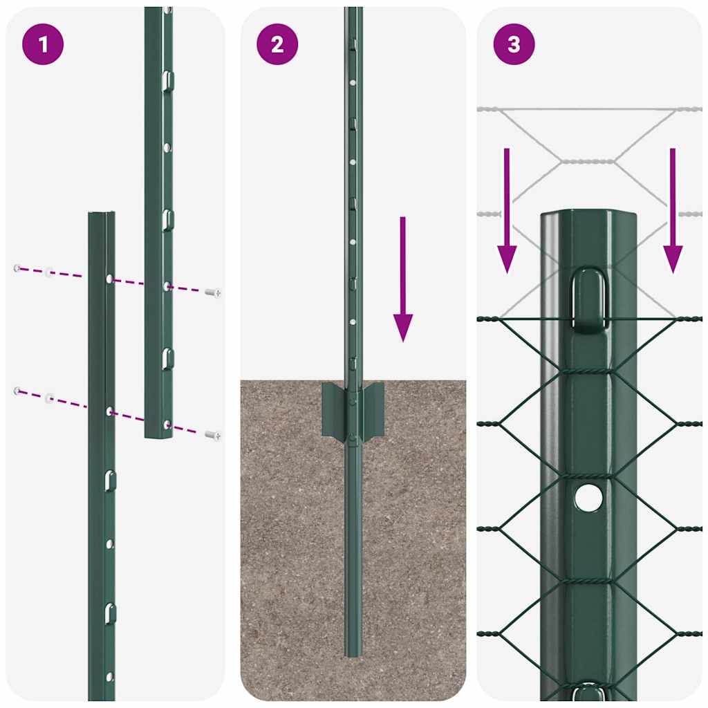 Fence with Posts Green 1.6 x 25 m Steel