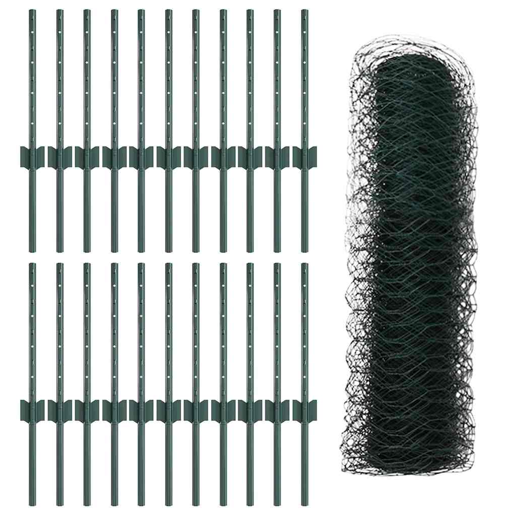 Fence with Posts Green 0.4 x 50 m Steel