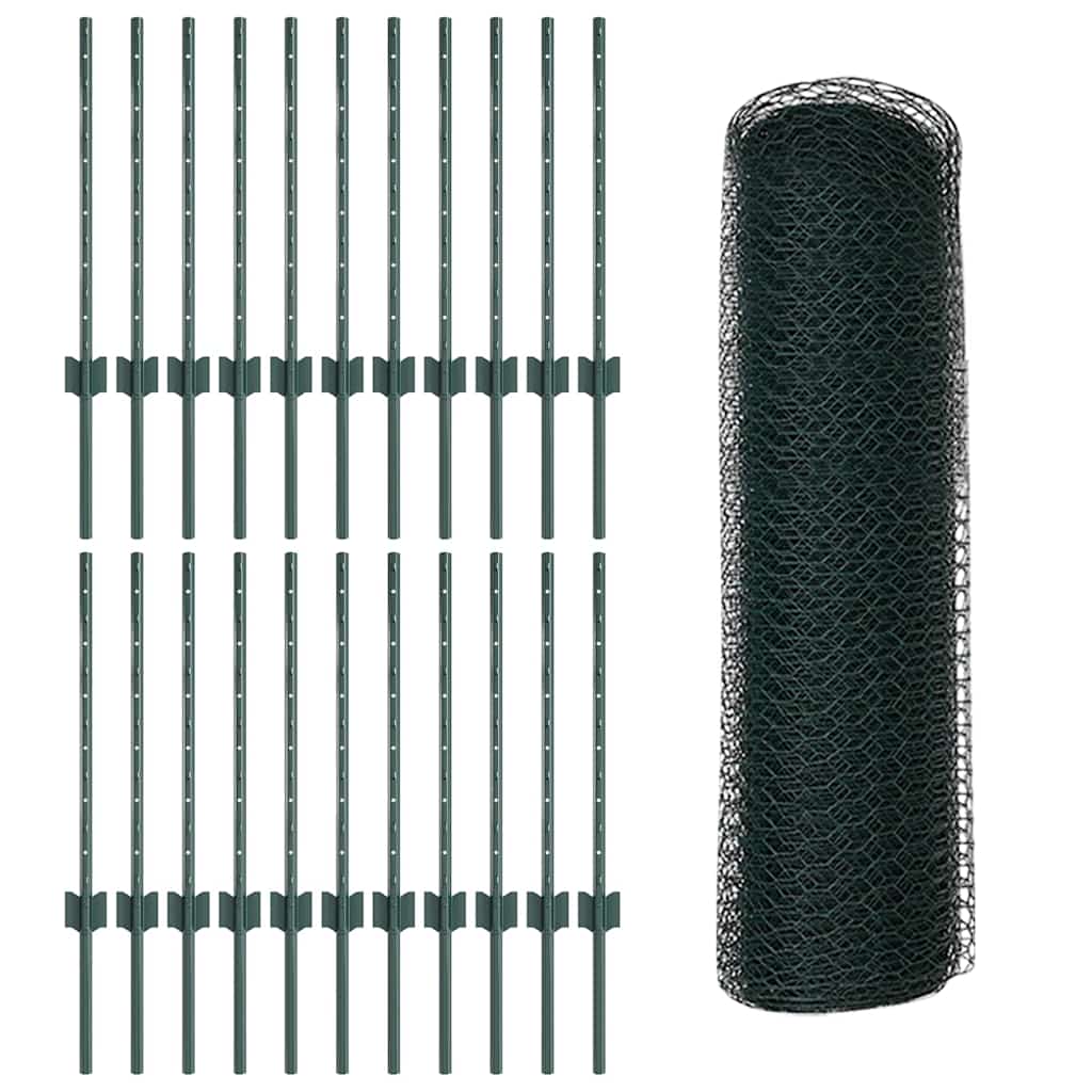 Fence with Posts Green 0.6 x 50 m Steel