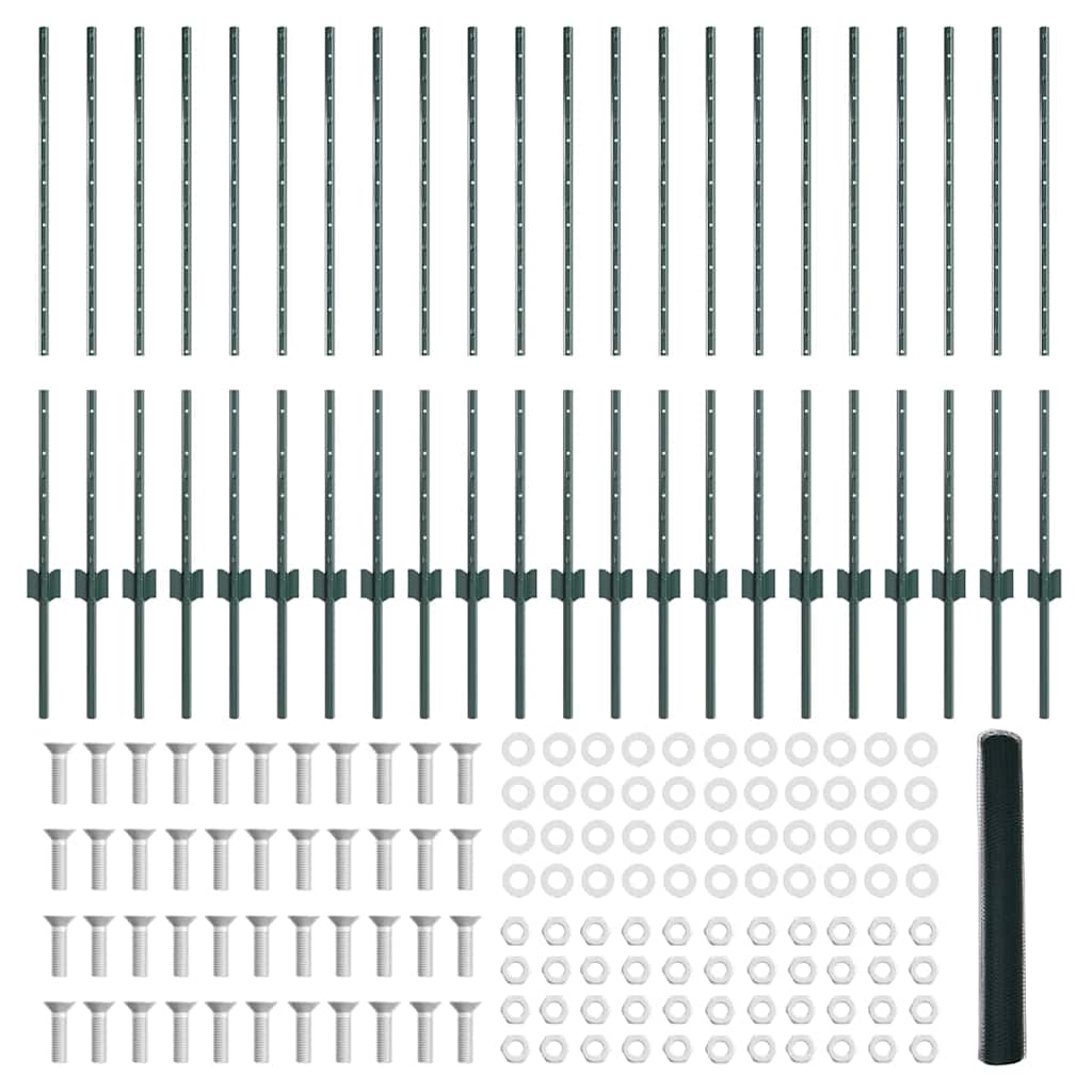 Fence with Posts Green 1 x 50 m Steel