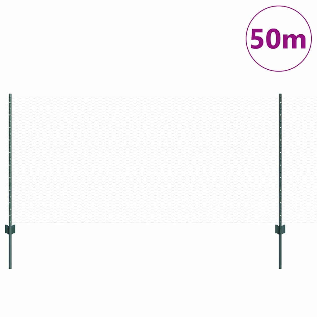 Fence with Posts Green 1 x 50 m Steel