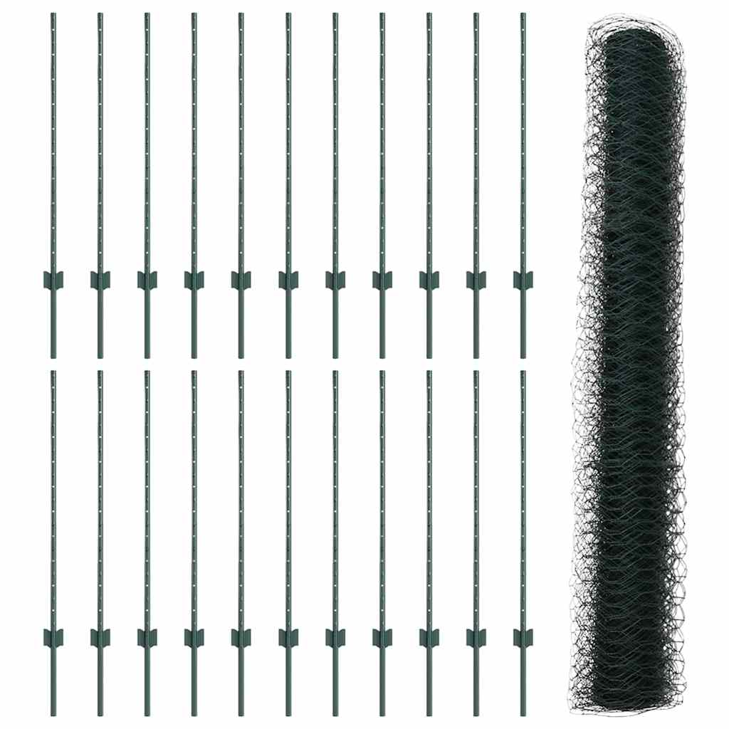 Fence with Posts Green 1 x 50 m Steel