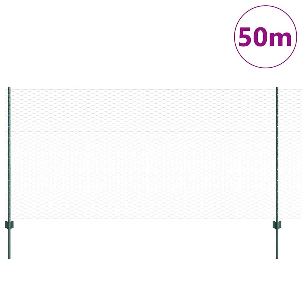 Fence with Posts Green 1.2 x 50 m Steel