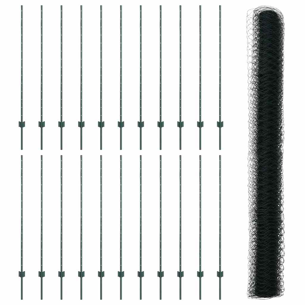 Fence with Posts Green 1.4 x 50 m Steel